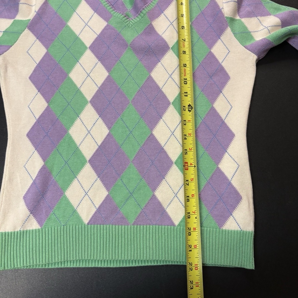 Womens Peter Millar Argyle Sweater 3/4 Sleeve Silk Cotton Cashmere Sz M Golf - Picture 7 of 9